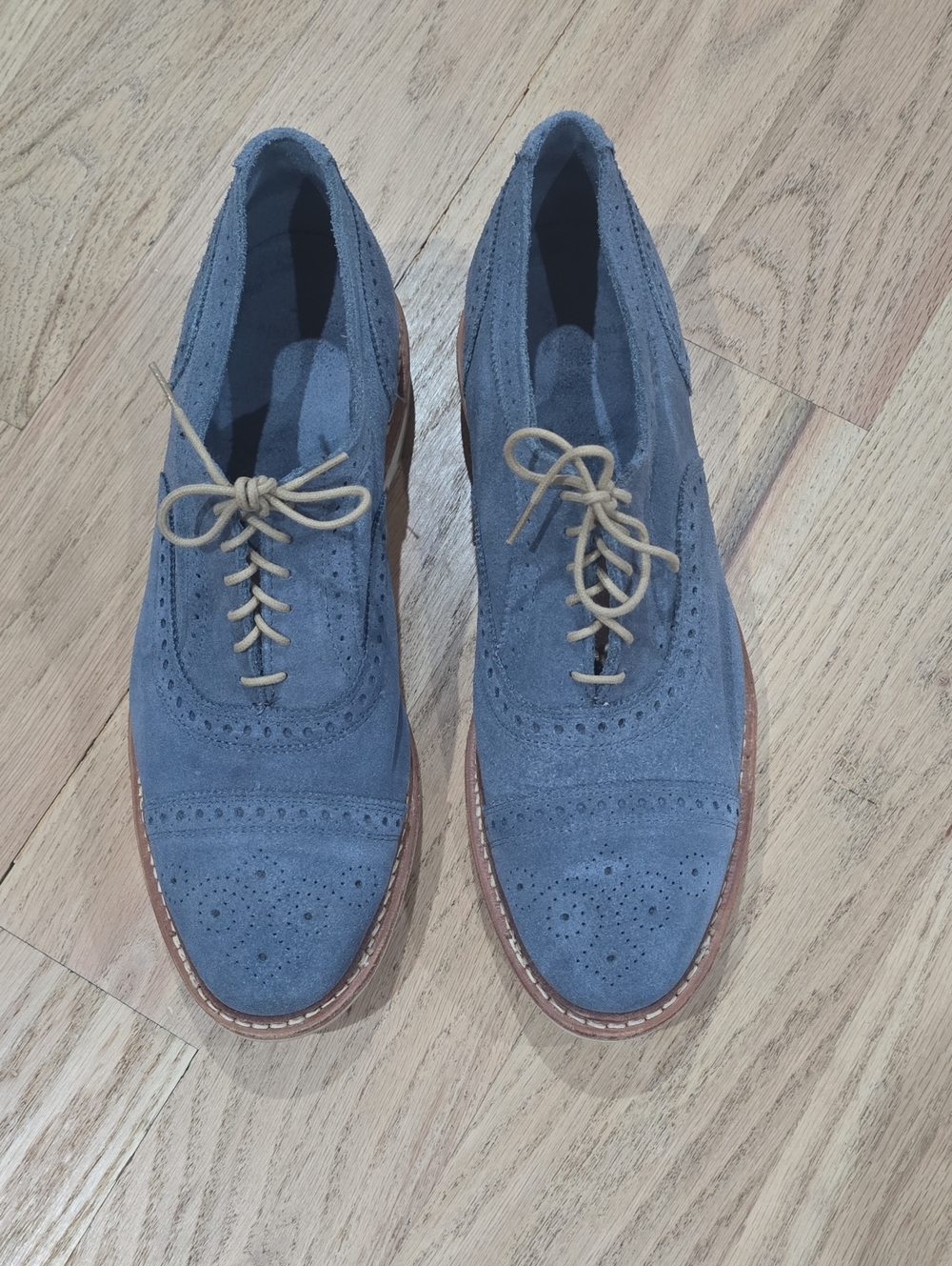 Allen Emonds size 11 D strandmok Blue suede leather cap toe oxfords dress shoes